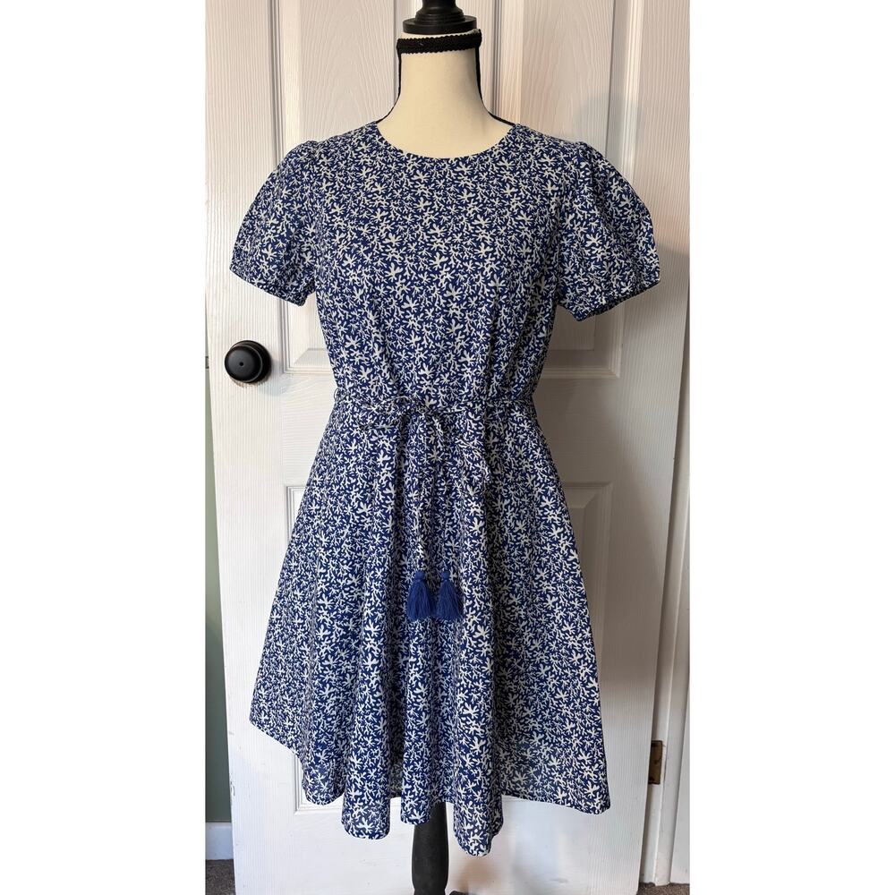 Boden Dress Women’s Size 4P Abstract Foliage Full Skirted Mini Blue & White